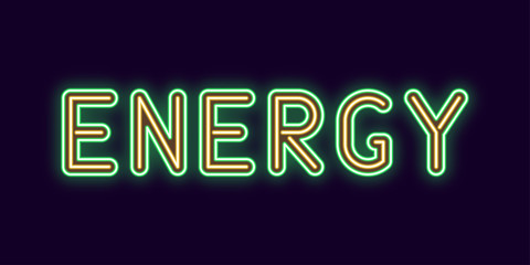 Neon inscription of Energy. Vector illustration