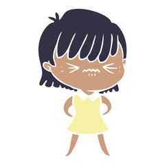 annoyed flat color style cartoon girl