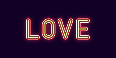Neon inscription of Love. Vector illustration