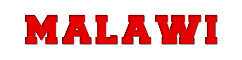 Malawi - red text written on white background