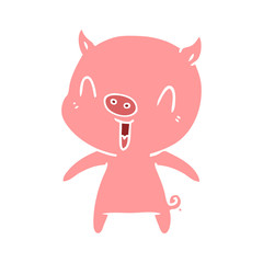 happy flat color style cartoon pig
