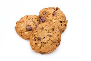 Chocolate chip cookie isolated on white background.