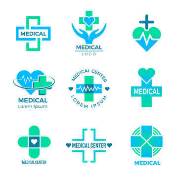 Health symbols. Medical signs for logo clinic healthcare design cross plus vector pictures isolated. Illustration of health medicine logo, medical healthcare and hospital logo