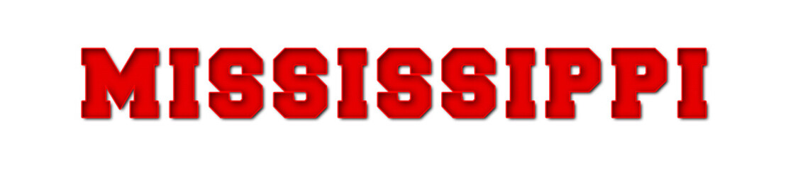 Mississippi - red text written on white background
