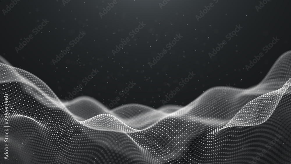 Poster Data technology background. Abstract background. Connecting dots and lines on dark background. 3D rendering. 4k.