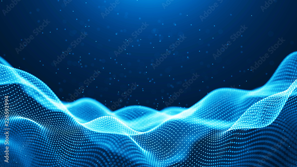 Poster Data technology background. Abstract background. Connecting dots and lines on dark background. 3D rendering. 4k.