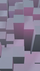 Abstract pink gray elegant cube geometric background. Chaotically advanced rectangular bars. 3D Rendering, 3D illustration