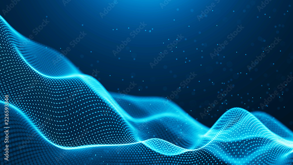 Poster Data technology background. Abstract background. Connecting dots and lines on dark background. 3D rendering. 4k.