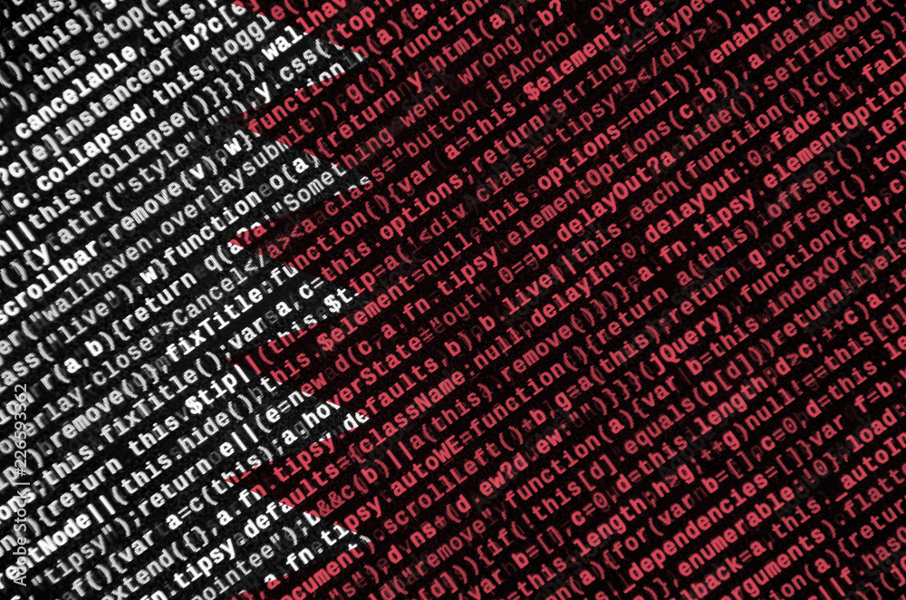 Wall mural bahrain flag is depicted on the screen with the program code. the concept of modern technology and s