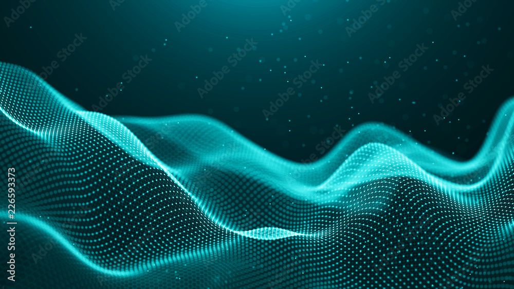 Poster Data technology background. Abstract background. Connecting dots and lines on dark background. 3D rendering. 4k.