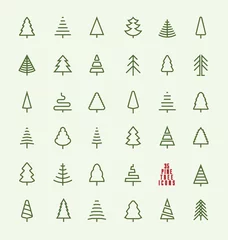 Thin Line Pine Tree Icon Set - A collection of 35 christmas tree line icon designs on light background © Vilmos