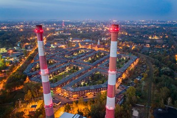 Aerial drone view on Nikiszowiec coal miners' settlement and district in Katowice - obrazy, fototapety, plakaty