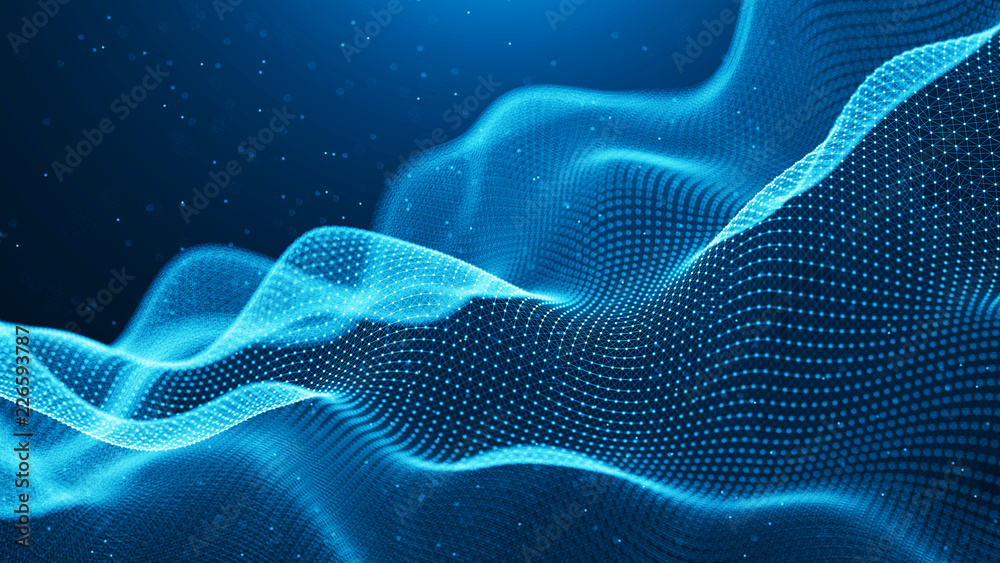 Aufkleber Data technology background. Abstract background. Connecting dots and lines on dark background. 3D rendering. 4k.