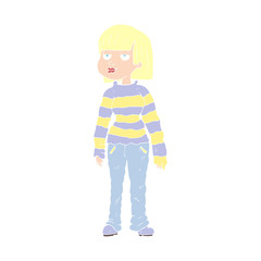 flat color illustration of a cartoon woman in casual clothes