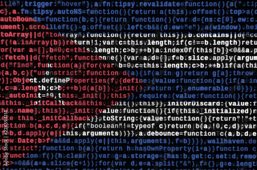 Wall mural cuba flag is depicted on the screen with the program code. the concept of modern technology and site