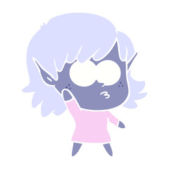 flat color style cartoon elf girl waving