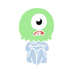 flat color style cartoon cyclops alien spaceman