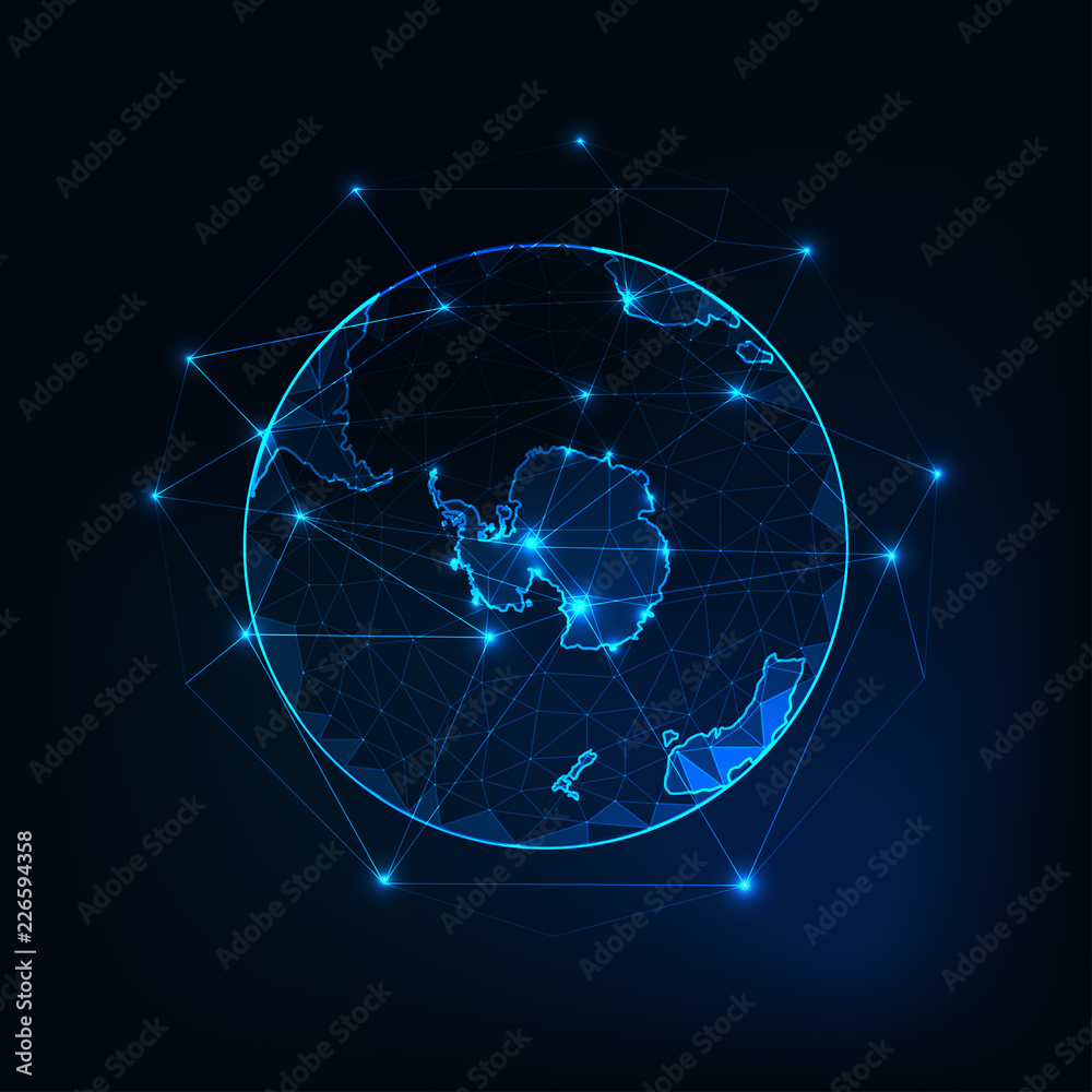 Wall mural antarctica on planet earth view from space with continents outlines abstract background