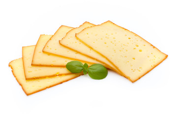 Cheese slices isolated on the white background.