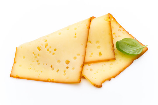 Cheese slices isolated on the white background.