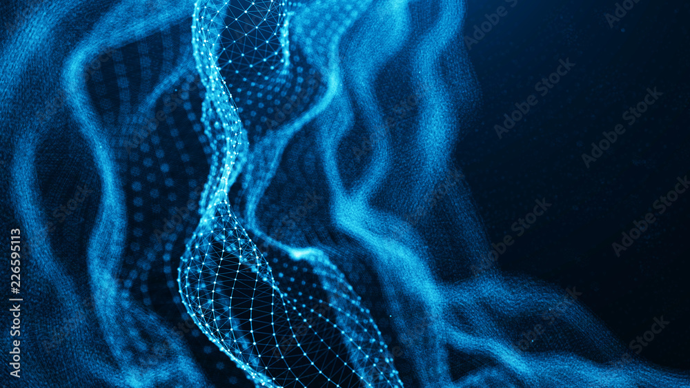 Poster Data technology background. Abstract background. Connecting dots and lines on dark background. 3D rendering. 4k.