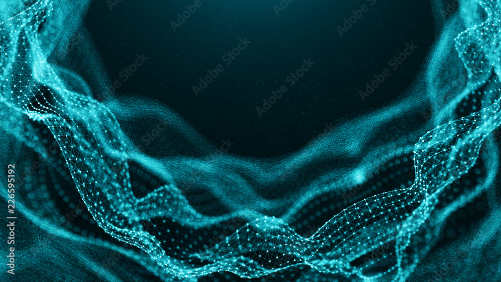 Fototapete Data technology background. Abstract background. Connecting dots and lines on dark background. 3D rendering. 4k.