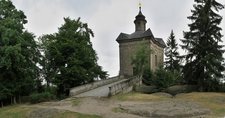 Kaple Panny Marie Snìžné - Chapel of Our Lady of Snow - in Broumovske steny hills in Czech Republic