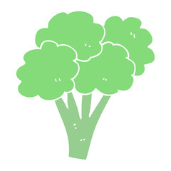 flat color illustration of a cartoon broccoli