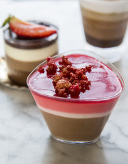 Strawberry Vanilla Chocolate Parfait on a Marble Surface