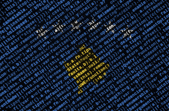 Kosovo flag  is depicted on the screen with the program code. The concept of modern technology and site development - Powered by Adobe