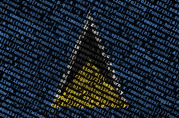 Saint Lucia flag  is depicted on the screen with the program code. The concept of modern technology...