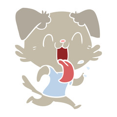 flat color style cartoon panting dog running