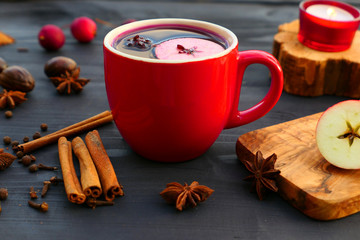 Christmas mulled wine with spices and apple