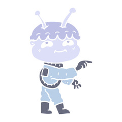 friendly flat color style cartoon spaceman pointing