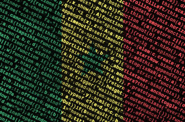 Senegal flag  is depicted on the screen with the program code. The concept of modern technology and...