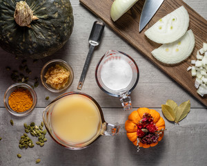 Ingredients of Pumpkin Soup Overhead