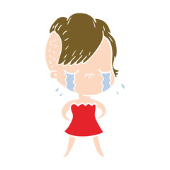 flat color style cartoon crying girl