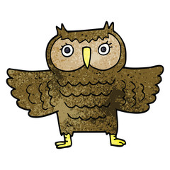 cartoon doodle owl with flapping wings