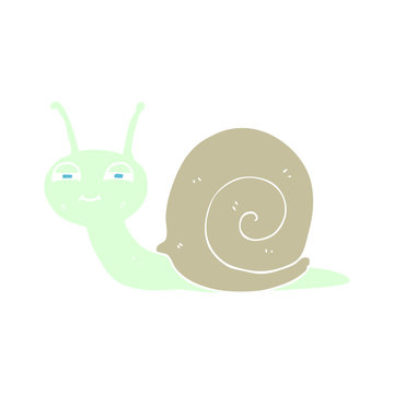 flat color illustration of a cartoon cute snail