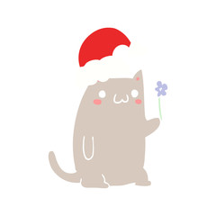 cute flat color style cartoon christmas cat