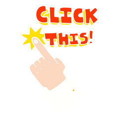 flat color illustration of a cartoon click this symbol with hand