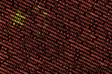 China flag  is depicted on the screen with the program code. The concept of modern technology and...