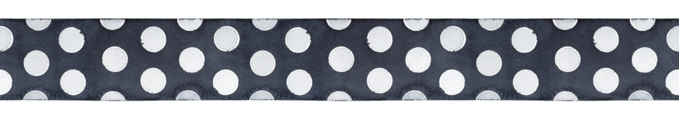 Black and white polka dot craft ribbon seamless pattern. Hand painted watercolour monochrome graphic illustration on white background. Beautiful, stylish decoration for design, prints, scrapbooking.