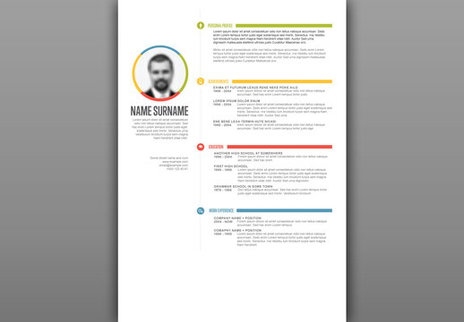 Resume Layout with Multicolored Headers