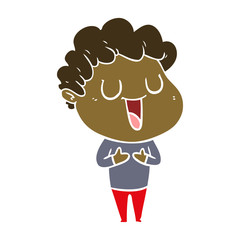 laughing flat color style cartoon man