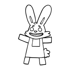line drawing cartoon of a smiling rabbit