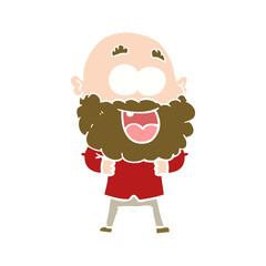flat color style cartoon crazy happy man with beard