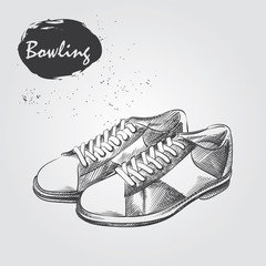 Hand drawn Bowling shoes sketch isolated on white background. Sport items in sketch style, vector illustration.
