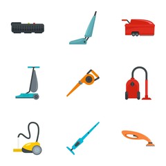 Vacuum cleaner icon set. Flat set of 9 vacuum cleaner vector icons for web design