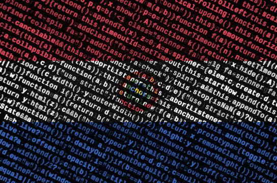 Paraguay flag  is depicted on the screen with the program code. The concept of modern technology and site development